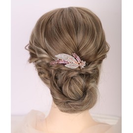 Aimimier Bridal Crystal Hair Comb for Women Leaf Hair Side Comb Rhinestone Inlaid Long Teeth Hair Piece Prom Wedding Hair Accessories (Purple)