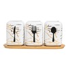 Faidely 3 Pieces Ceramic Utensil Holder with Wooden Tray for