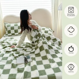 Grexenta Checkered Flannel Throw Blanket, Soft Cosy Checkerboard Grid Pattern Blanket for Bench Sofa Bed Luxurious Warm and Cozy for All Seasons (Green, 100cm x 150cm)