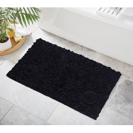 Home Weavers Bell Flower Collection 24"x40" Rectangle 100% Cotton Tufted Bath Rugs, Extra Soft and Absorbent Bath Rugs, Non-Slip Bath Mats, Machine Washable, Bathroom Bath Mats for Floor, Black