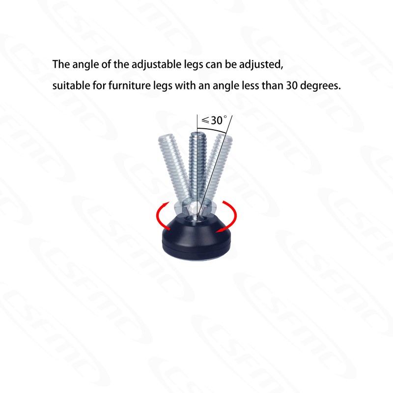 CSFMC Furniture Leveler Swivel Feet PTFE(Teflon) Bottom(25mm Base),Threaded Shank(1/4-20) Adjustment