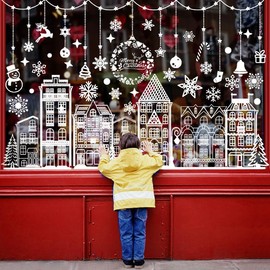 Xnova 11 * 35 Inch Large Christmas Window Stickers Double-Side Reusable Xmas Windows Clings Decals Snowflake House Decorations for Indoor Party Shop Ornament(White)