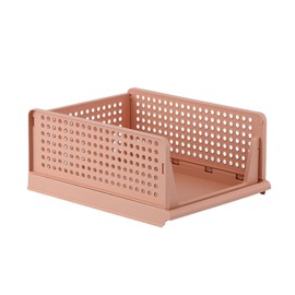 Stackable Storage Basket Plastic Large Open Drawer Wardrobe Cloth Container for Bedroom Living Room Pink