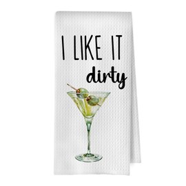 BlissfulAbon Dirty Martini Kitchen Towels - Funny Martini Waffle Weave Dish Towels, Martini Decorative Hand Tea Towel, Alcohol Gifts, 16×24 Inches