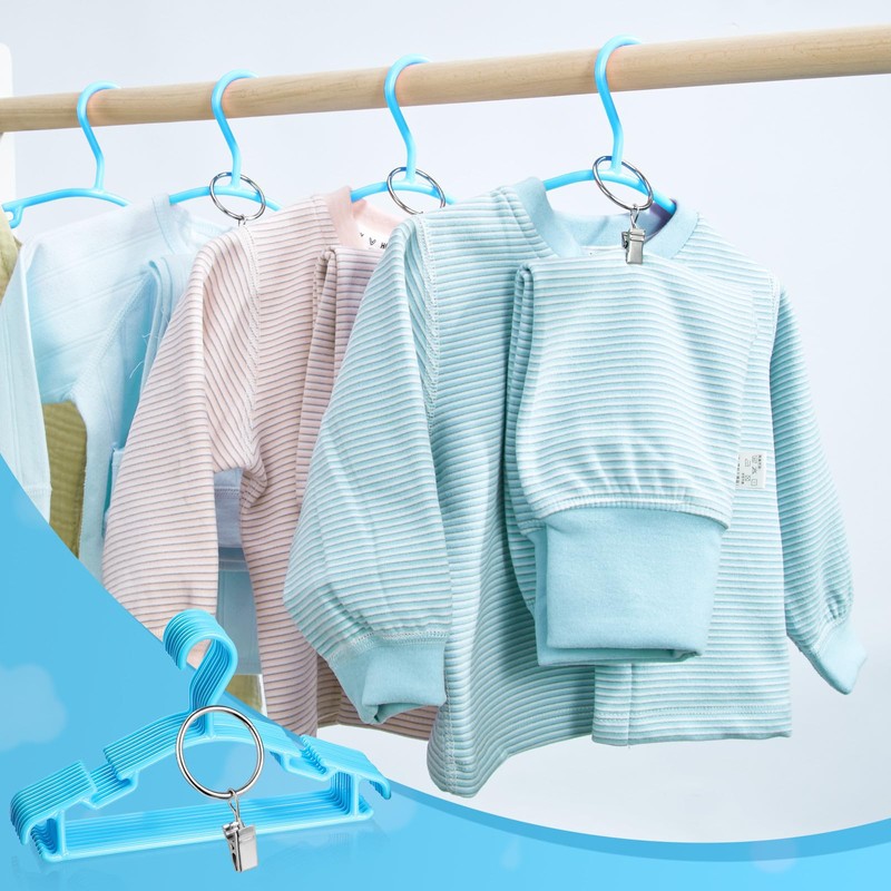 AMZXHCQ Baby Hangers with Metal Ring Clips, Children Plastic Hanger