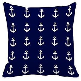 Leaveland Navy Blue and White Anchor Nautical Theme 18x18 Inch Throw Pillow Cover Decorative Soft Cotton Square Cushion Case Spring Summer Fall Winter Christmas Home Decor Couch Sofa Accent Pillowcase