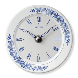 Rhythm 4SG802SR04 Table Clock, Wall Clock, Double Use, Made in Japan, Arita Ware, Decorative Clock, Blue, φ4.7 x 1.4 inches (12 x 3.5 cm)