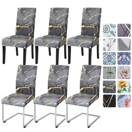 Alishomtll Dining Chair Covers Set of 6 Stretch Chair Slipcovers Swing Chair Elastic Removable Washable Dining Room Chair Covers Protector for Kitchen Banquet Hotel Restaurant (Grey Marble, 6pcs)