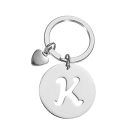PATIKIL Initial Letter KeyChain, Stainless Steel Disc Letter A-Z Charm Keychain Cute Metal Heart Alphabet Keyring for Keys Handbag Purse Backpack, Silver (K)