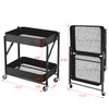 2-Tier Metal Folding Rolling Cart, Mobile Utility Cart Trolley Storage