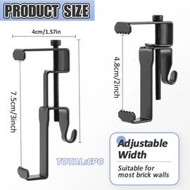 QISANKEE 6 Pack Brick Clips Hanger Hooks, Mount on Without Drilling, Adjustable Stainless Steel Wall Clips for Hanging Outdoor Pictures,No Need to Drill Nails or Screws, Black