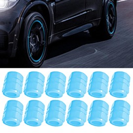 12PCS Car Luminous Tire Valve Stem Caps, Fluorescent Leakproof Auto Tire Air Valves Stem Cover, Illuminated Car Tire Air Caps Cover, Universal Car Accessories for Vehicle SUV Trucks Bikes (Blue)