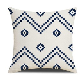 Cushion Covers 45 x 45 cm Farmhouse Cushion case covers, Set of 4 Navy Blue Textured Patchwork Square Pillow Case for Sofa Sofa Chair Bedroom Modern Decor Home Office Couch Car Garden