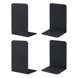 4 Pieces Bookends, Black Book End, Heavy Metal Non Skid Sturdy Decorative Great for Bookshelf Office School Library