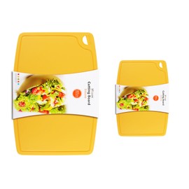 Liflicon Thick Silicone Cutting Boards for Kitchen Silicone Chopping Boards/Mats Set of 2 Extra Large14.6''x10.43'', Mini 9.1”x7.1” Non-slip Deep Drip Juice Groove, Dishwasher Safe-Yellow