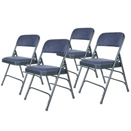 OEF Furnishings OEF2300 Series Heavy-Duty Premium Fabric Padded Upholstery Double-Hinged Triple-Braced Folding Chairs (4-Pack, Midnight Blue)