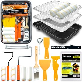 King Origin 18 Pcs Paint Roller Kit - 9" & 4" Paint Roller Covers, Paint Tray with Liners, Brush, Scrapers & Tools | All-in-One Painting Supplies for Walls, Ceilings, DIY Home | Paint Kit for House