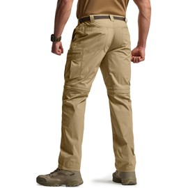 CQR Men's Convertible Cargo Tactical Pants, Water Resistant Outdoor Hiking Pants, Zip Off Lightweight Stretch Work Pants, Runyon Cargo with Belt Dune Khaki, 38W x 30L