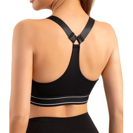 Mustcan Women's Adjustable Padded Sports Bras for Women Scoop Neck Racer-Back Sports Bra Yoga Fitness Running Crop Bra, Black-S