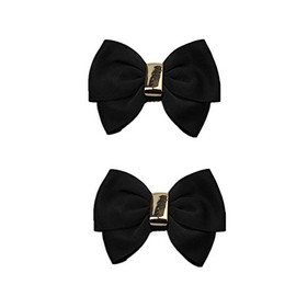Douqu Fashion Pairs Assorted Color Double Layer Satin Bow Shoe Clips 3.7inch Vintage Style Glamour Bows (Black)