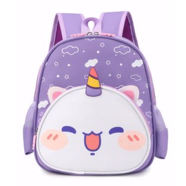 Pagezol Kids Backpack, Child School Bag, Cute Cartoon Toddler Backpack, Toddler Boys Girls Kids Cat Puppy Dinosaur Backpack, Kindergarten Schoolbag Daypack for Boy Girl 2-7 Year Old (Purple)