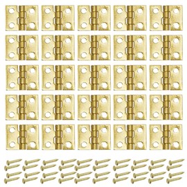 Yosawo Pack of 50 Mini Brass Hinges Small Hinge Vintage Hinges Door Hinges for Wooden Box Jewellery Box Cabinet DIY 8 x 10 mm (Gold)