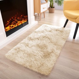 Oxford Homeware Rugs Living Room Small 50x80 CM – Tie-Dye Cream Area Rugs for Bedroom Anti Slip – Modern Super Soft Plush Carpets Fluffy Shaggy Rug for Lounge – Non Shedding Bedside Rug for Kids Room