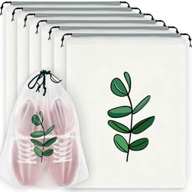 6PCS Clear Shoe Bags for Travel, Eucalyptus Leaf Pattern Travel Shoe Bags, Drawstring Shoe Travel Bags for Packing and Storage, Waterproof & Dustproof (15.7” x 11.8”)