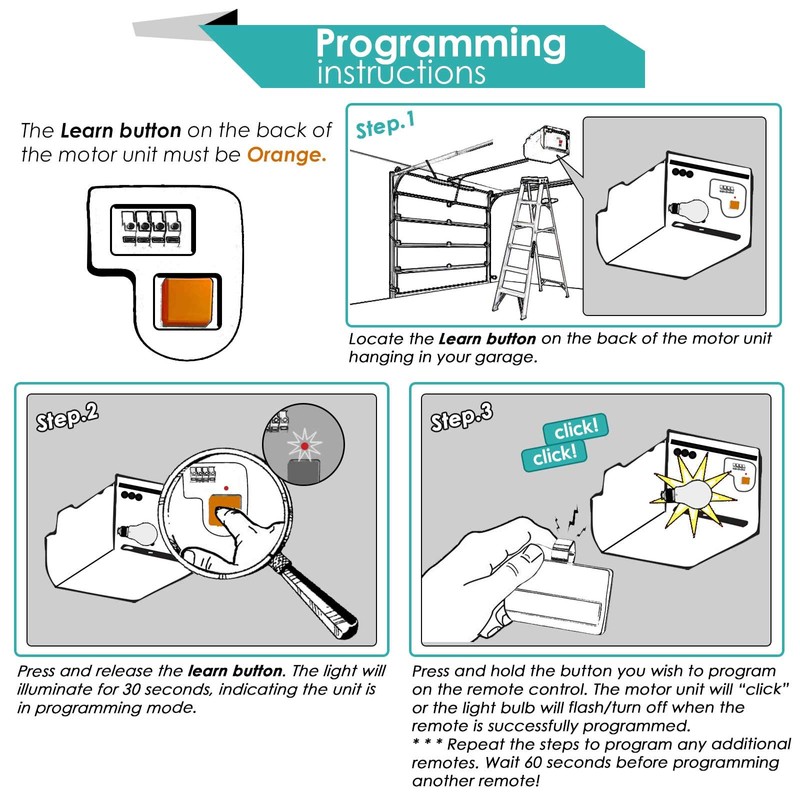 2 Garage Door Remote for Sears/Craftsman/Liftmaster Opener (Red Learn)
