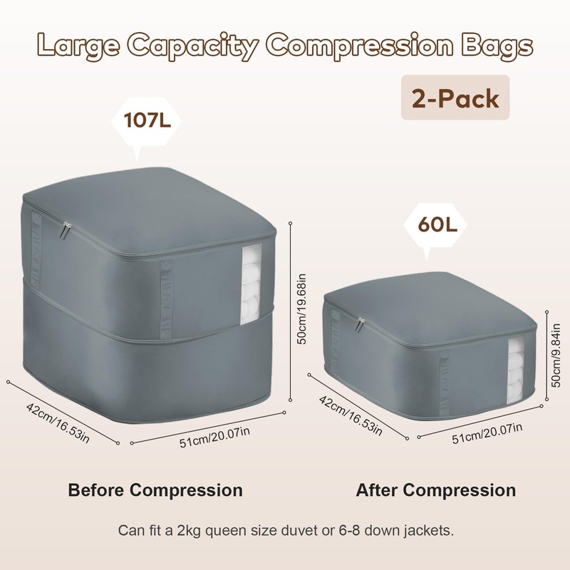 2-Pack Compression Packing Cubes with Window for Doona – Zipper