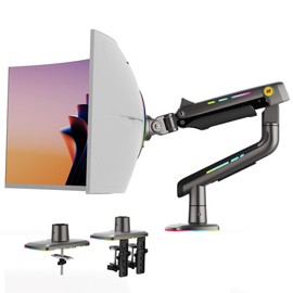 NB Gaming Monitor Arm for Screen up to 60 inches, Holds 44 lbs(20 kg), VESA 75/100, RGB Light, Heavy Duty Monitor Stand, Aluminum Ultrawide Screen Mount Height Angle Adjustable Grey Black