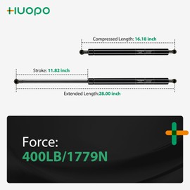 HUOPO 28 inch 400lb/1779N Gas Strut Shocks Heavy Duty Lift Support for Tonneau Cover Snowmobile Trailer Roof Top Cap Lid Bed Hatch Boat Steel Door Custom Window Lift, Set of 2