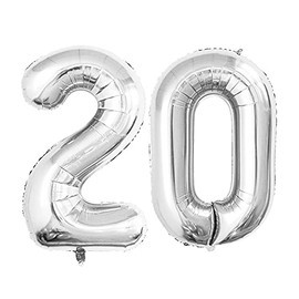 GOER Number 20 Balloons for 20th Birthday Party Decorations,42 Inch Jumbo Foil Helium Balloons for 20th Anniversary (Silver)