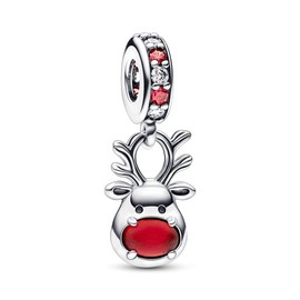 Qulmlxis Christmas Rudolph the Red-nosed Reindeer 925 Sterling Silver Charms Jewelry