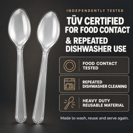 100 Pack Heavy Duty Clear Spoons – Re-usable & Dishwasher Safe
