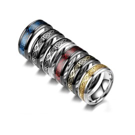 MAGIIE Jewellery 8 mm Men's Rings Steel Titanium Men's Rings Band Celtic Dragon Silver / Gold / Black / Blue / Red Size 60 to 70, Stainless Steel, No Gemstone