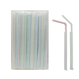 FOREVERIE 100 Pcs Flexible Plastic Drinking Straws Individually Wrapped, Regular 0.24In Diameter, 8.27In Length, Striped Color, Stripe Color, Soft Thin