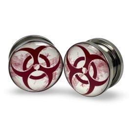Mystic Metals Body Jewelry Pair of Biohazard Screw on Picture Plugs gauges (00g (10mm))