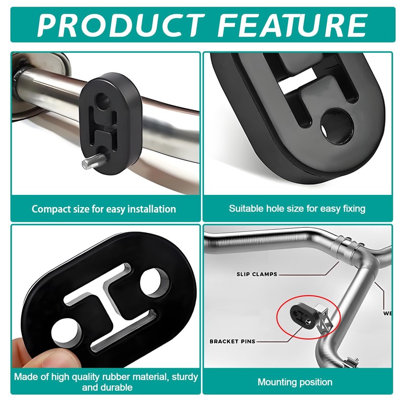 4PCS Exhaust Rubber Mounts,12mm 2 Hole Car Exhaust Hanger Bracket,Universal
