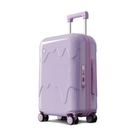 ROAMING 20-Inch Purple Carry On Luggage Airline Approved Lightweight PC Hardside Rolling Suitcase with TSA Lock Cup Holder USB Charging Port and Spinner Wheels for Women Ice cream suitcase
