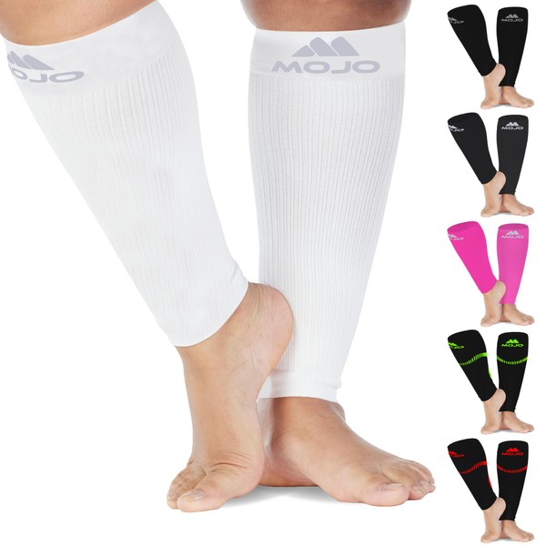 Mojo Compression Socks 5XL White Extra Wide Calf Sleeves - Footless Bariatric Size XXXXX-L for Swelling and Post Surgery Recovery - 20-30mmHg Compression for Men and Women - 1 Pair