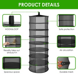 iPower Herb Drying Rack 8-Layer 2ft Mesh Hanging Net Dryer Collapsible with Opendoor, Pothook and Storage Bag, for Hydroponics Flowers, Buds, Fruits, Seafoods, Clothes, 2 Packs