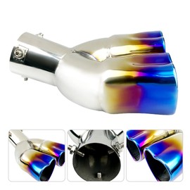 idain 2.5 inch Inlet Dual Exhaust Tips Muffler Tip,Chrome Heart-Shaped Exhaust Tip,Universal Bolt-On Double Tube Exhaust Muffler (Blue,Curved)