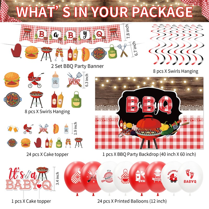 FVABO Baby Q Baby Shower Decorations, Red Gingham BBQ Baby