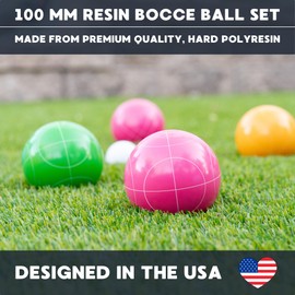 BALAVIC 100mm Resin Bocce Ball Set Multicolor Balls w Pallino, Carry Bag, Measuring Tape-Perfect for Backyard Games, Lawn Games, Beach Games with Family & Friends, 2-8 Players Entertainment