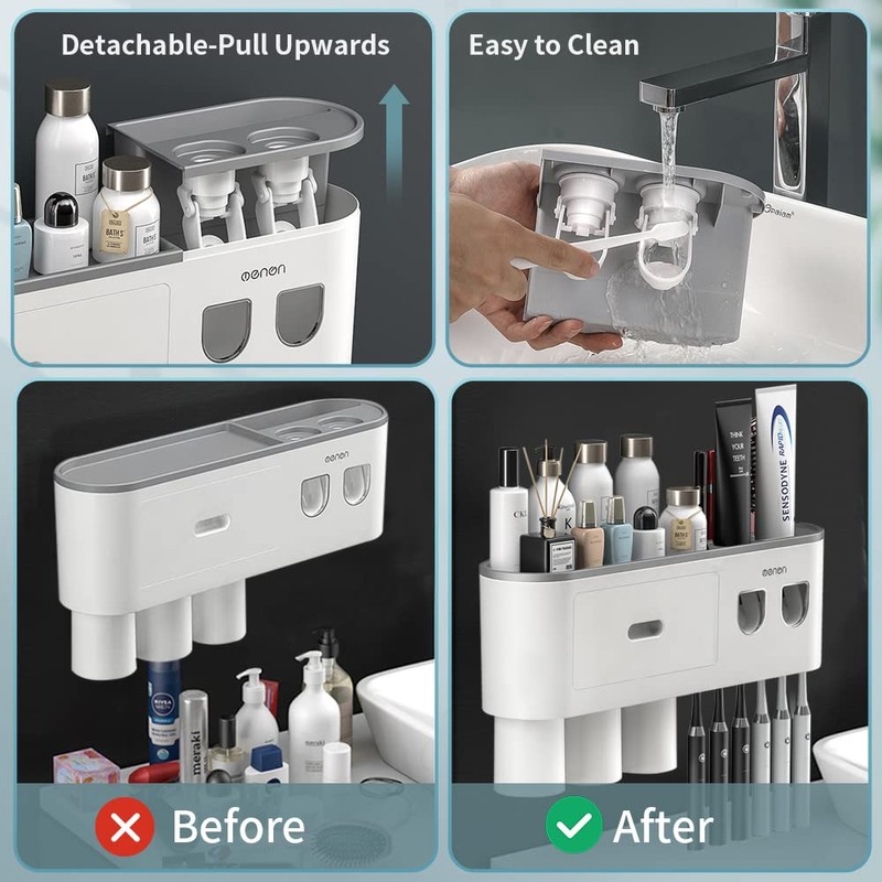 BHeadCat Toothbrush Holders Wall Mounted, Toothbrush Holder with Automatic Toothpaste