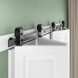 SMARTSTANDARD 64" Bifold Sliding Barn Door Hardware Kit, 5.3ft Top Mount Bi-Folding Track Kit for Four 15" Closet Pantry Laundry Doors-Smoothly and Quietly, Black [No Door]