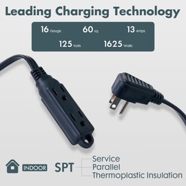 PALARINE Flat Plug Extension Cord with 3 Outlets Extender, Indoor Extension Cord Flat Plug Power Strip 16 Gauge 1FT Black 3 Prong, 16/3 SPT-3 13A, UL Listed