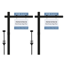 FENCETECH Vinyl PVC Real Estate Sign Post 6' Tall, Realtor Yard Sign Post (Connected type), 47" Arm Holds Up to 36" Sign - Black - 2-Pack