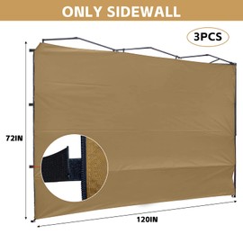 KAMPKEEPER Instant 10X10 Canopy Sidewalls with Zipper for Pop Up Canopy Frame, 3Pack Sunwalls fit 10' Outdoor Canopies with Straight Leg (Khaki)